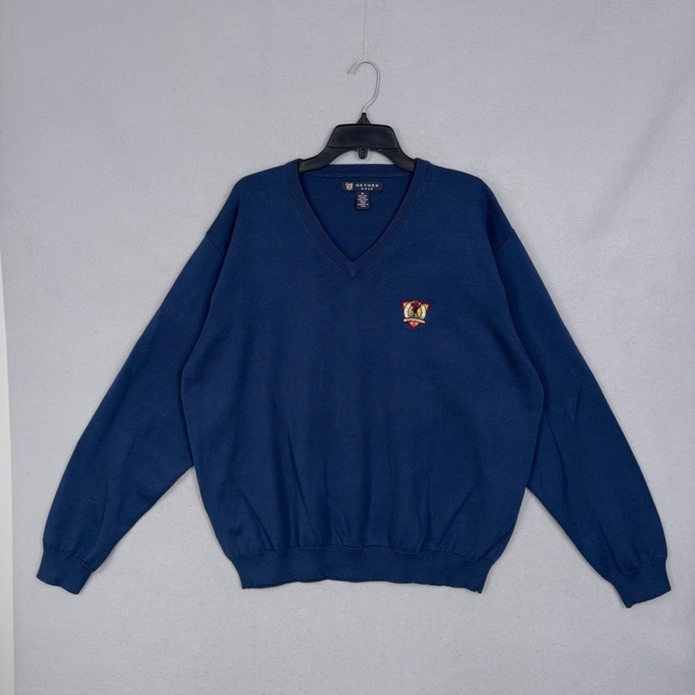 Oxford Golf Sweater Mens XL Blue Turning Point Invitational V-Neck Pima Cotton